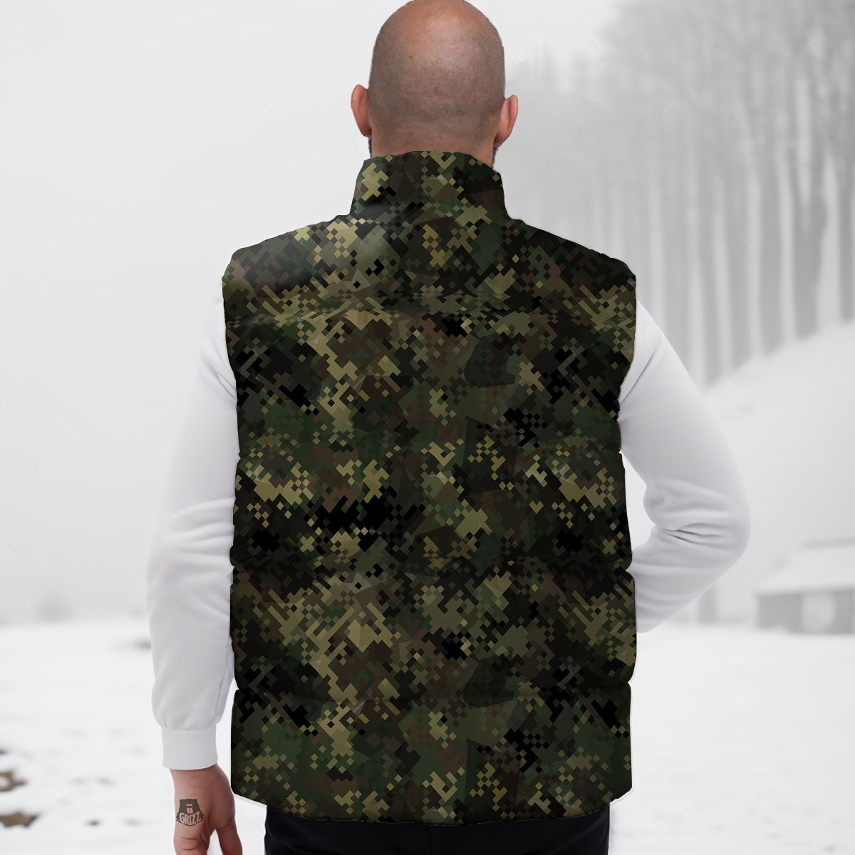Digital Camo Forest Green Print Pattern Down Vest