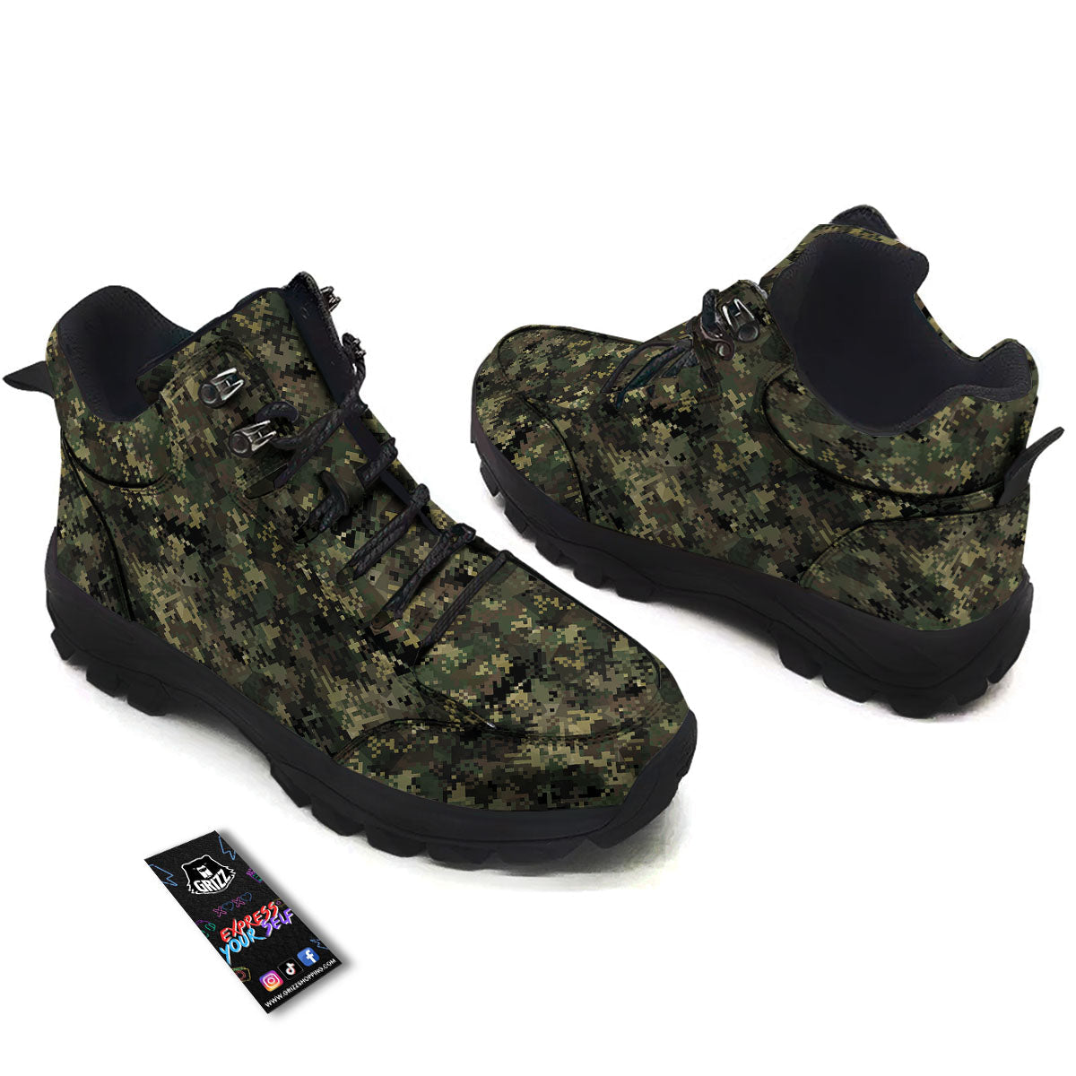 Digital Camo Forest Green Print Pattern Hiking Shoes-grizzshop
