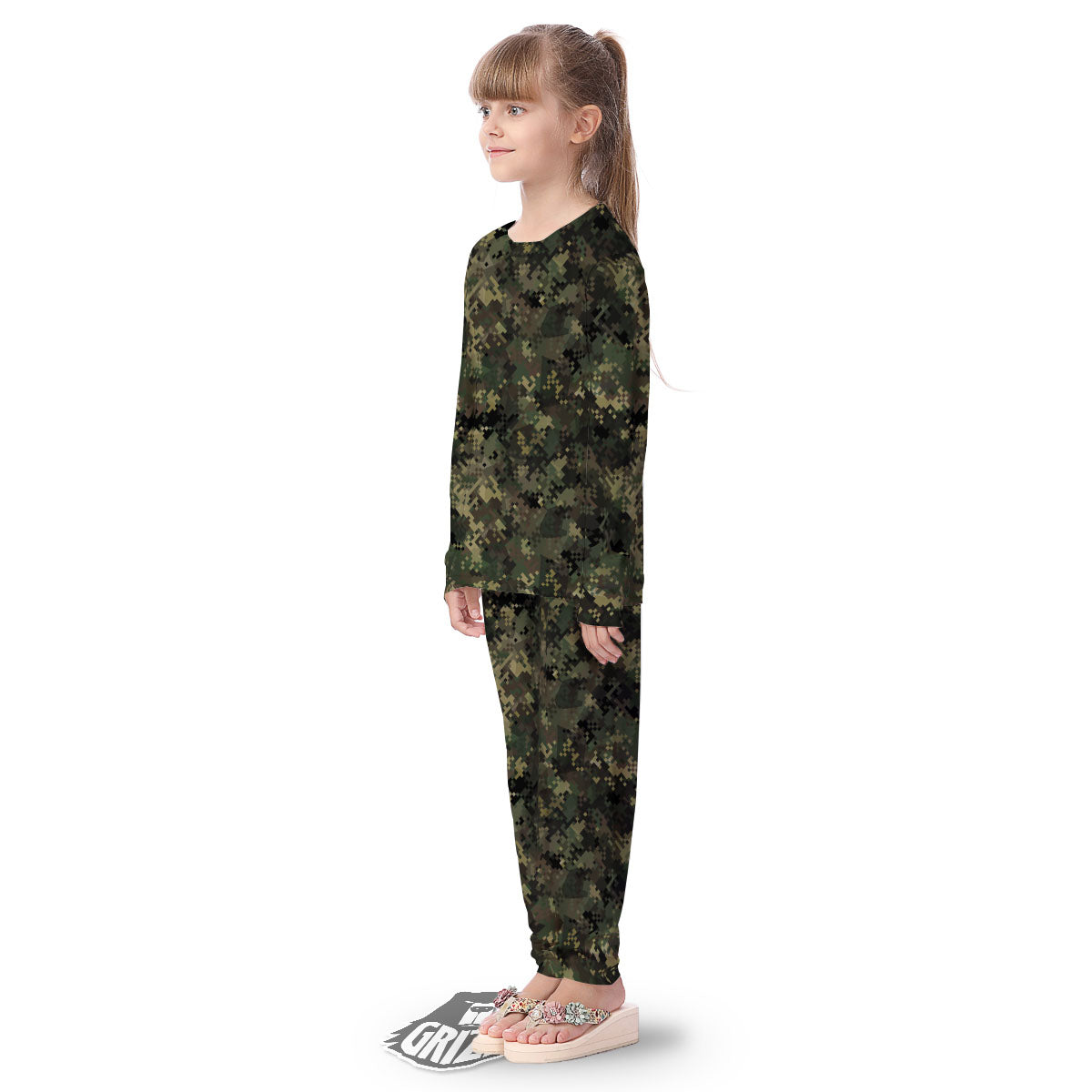 Digital Camo Forest Green Print Pattern Kid's Pajamas-grizzshop