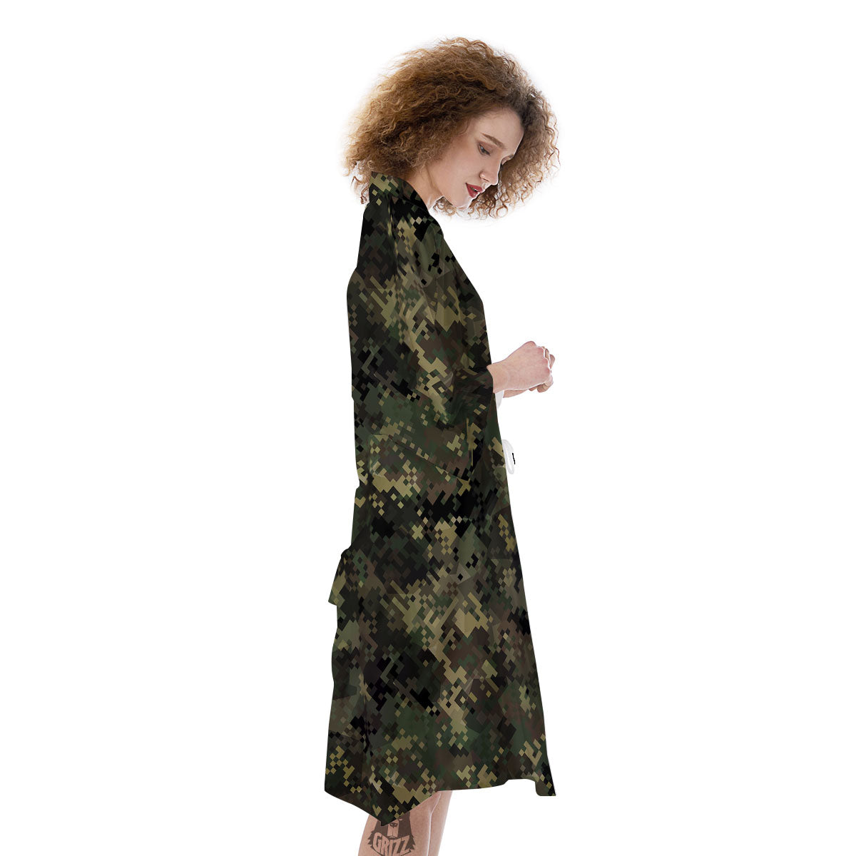 Digital Camo Forest Green Print Pattern Kimono-grizzshop
