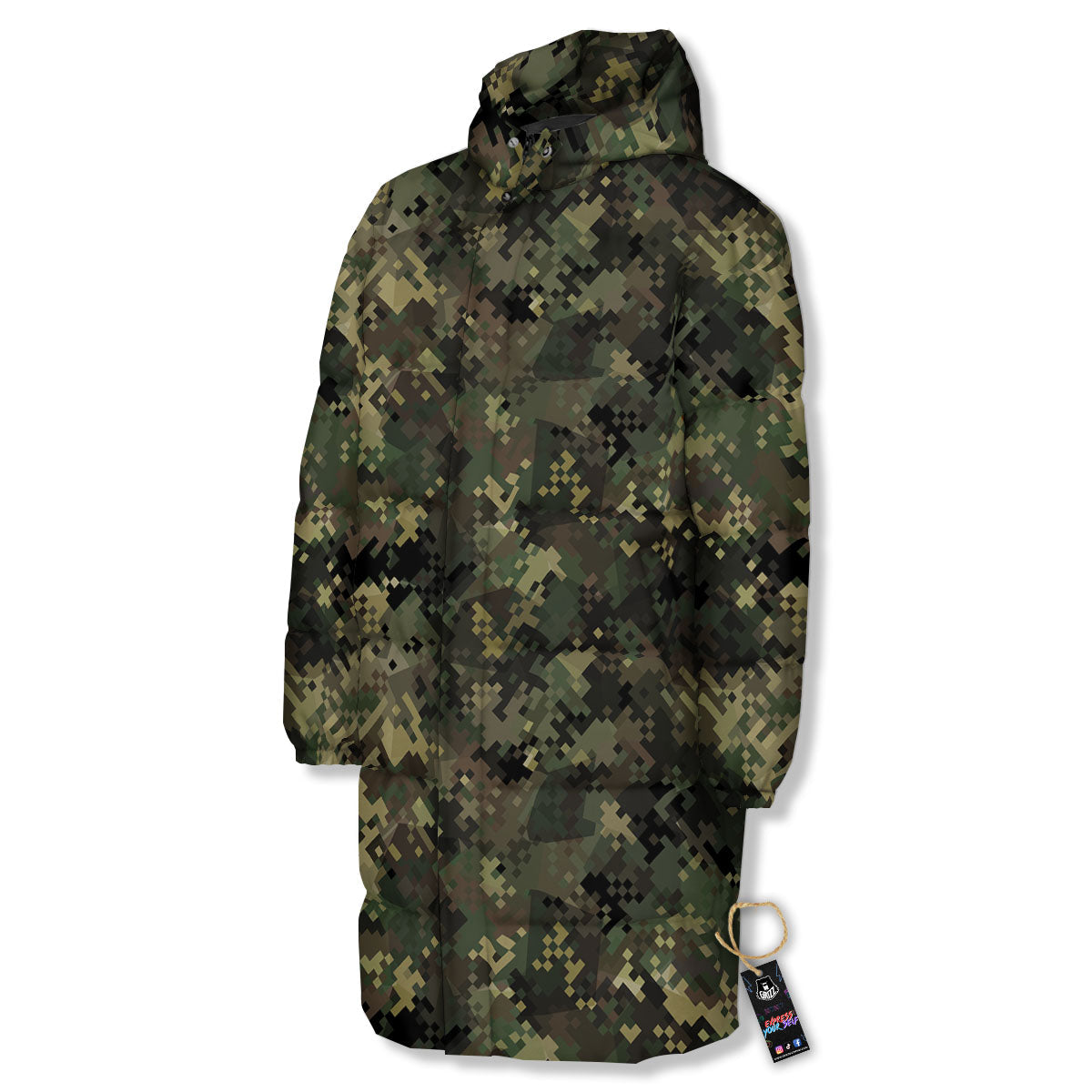 Digital Camo Forest Green Print Pattern Long Down Jacket-grizzshop