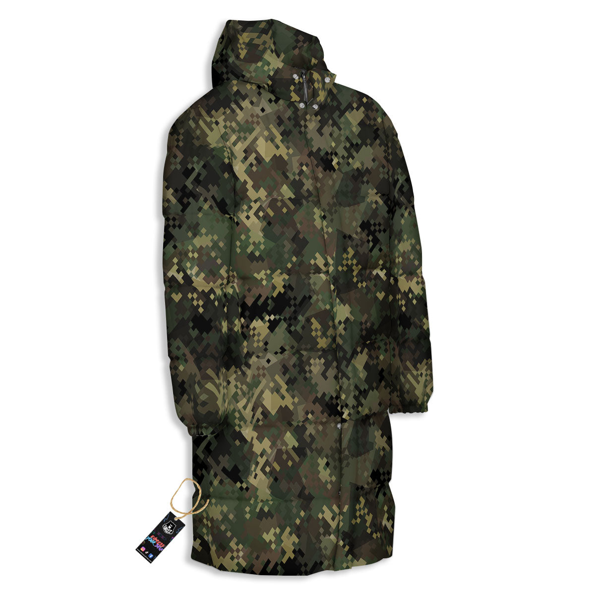 Digital Camo Forest Green Print Pattern Long Down Jacket-grizzshop