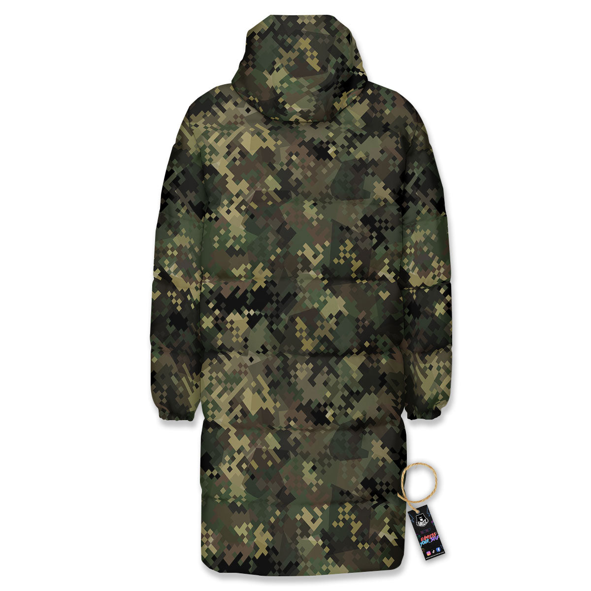Digital Camo Forest Green Print Pattern Long Down Jacket-grizzshop