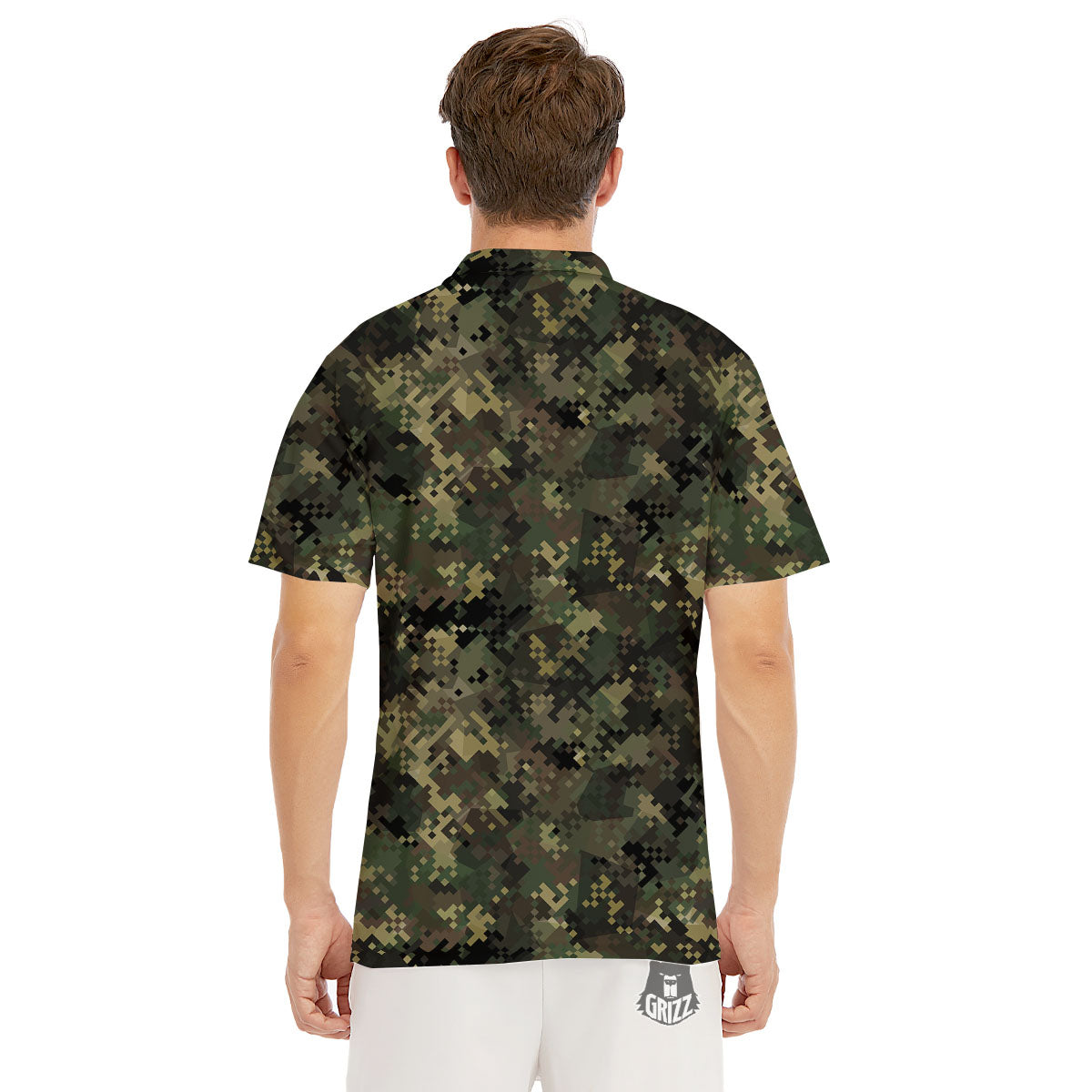 Digital Camo Forest Green Print Pattern Men's Golf Shirts-grizzshop