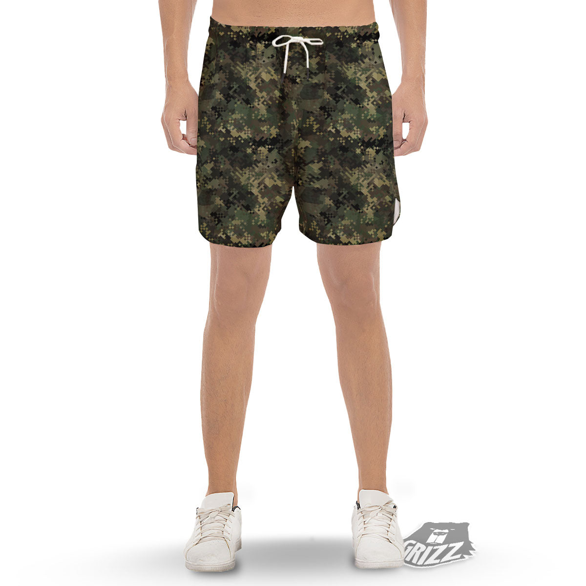 Digital Camo Forest Green Print Pattern Men's Gym Shorts-grizzshop