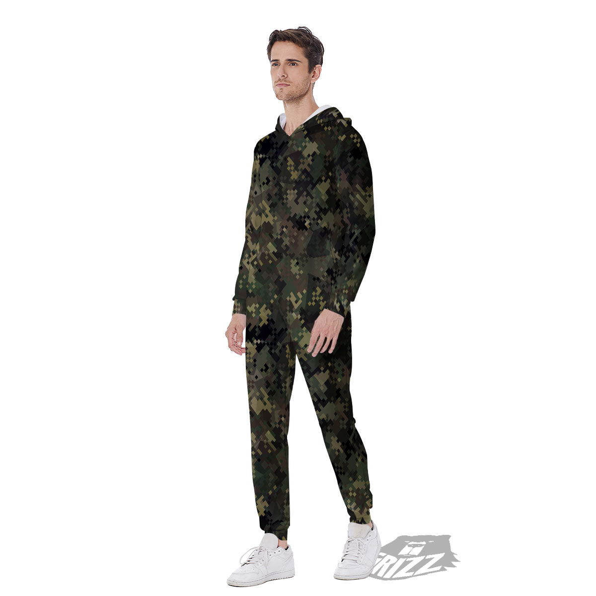 Digital Camo Forest Green Print Pattern Men's Jumpsuit-grizzshop