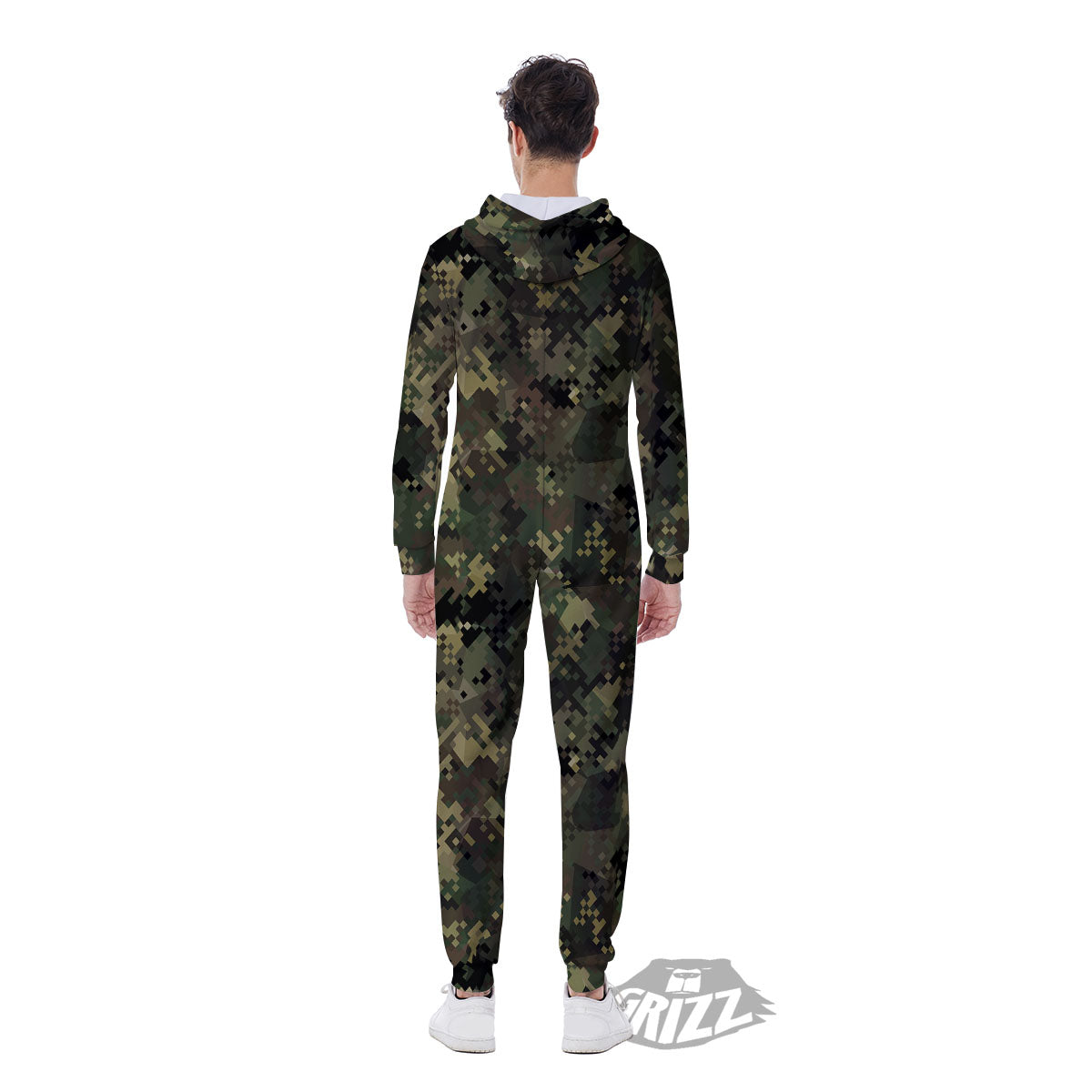 Digital Camo Forest Green Print Pattern Men's Jumpsuit-grizzshop