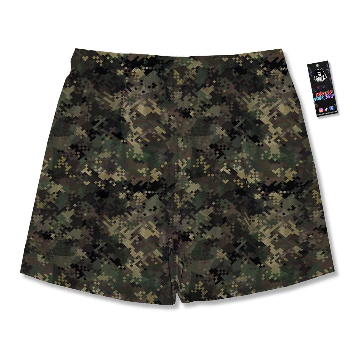 Digital Camo Forest Green Print Pattern Men's Running Shorts-grizzshop