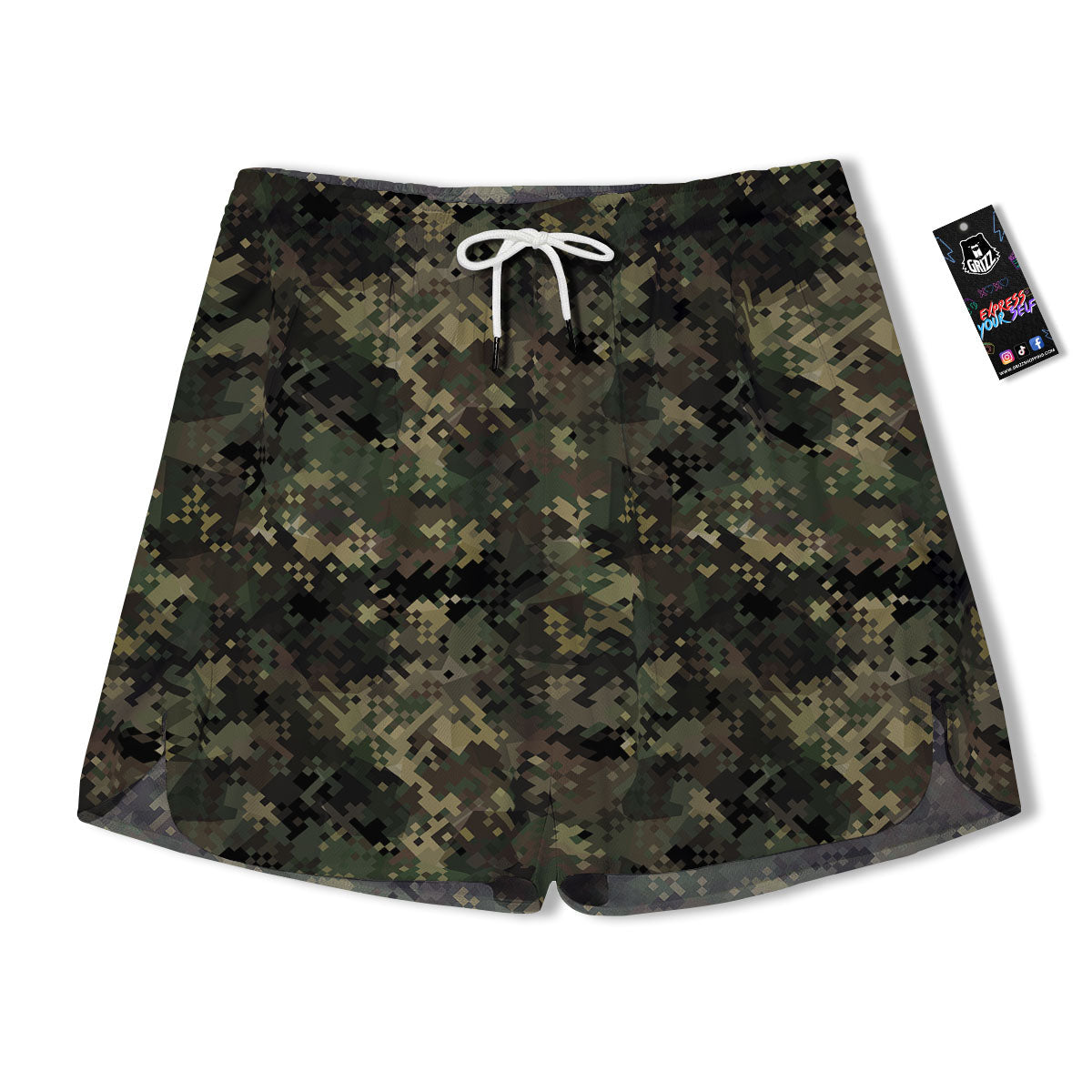 Digital Camo Forest Green Print Pattern Men's Running Shorts-grizzshop