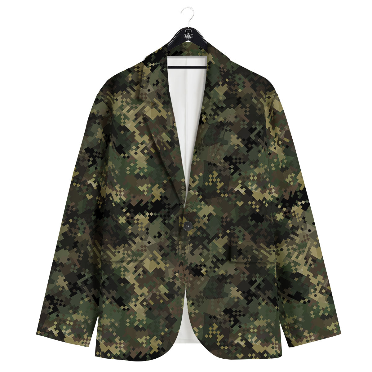 Digital Camo Forest Green Print Pattern Men's Sport Coat-grizzshop