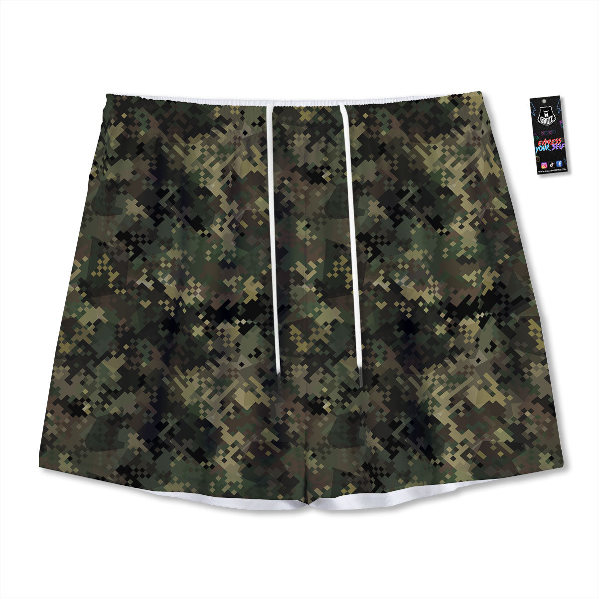Digital Camo Forest Green Print Pattern Mesh Shorts