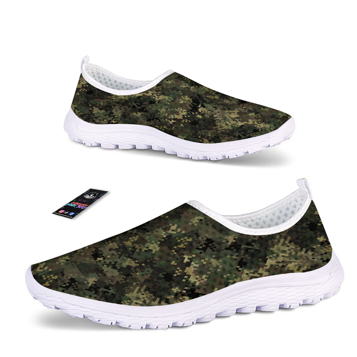 Digital Camo Forest Green Print Pattern Nurse Shoes-grizzshop