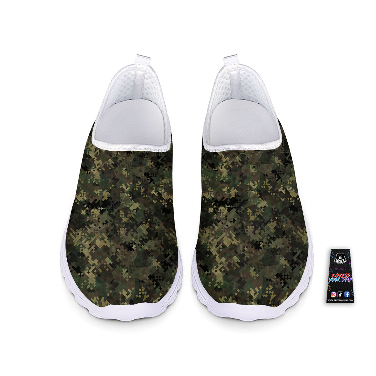 Digital Camo Forest Green Print Pattern Nurse Shoes-grizzshop