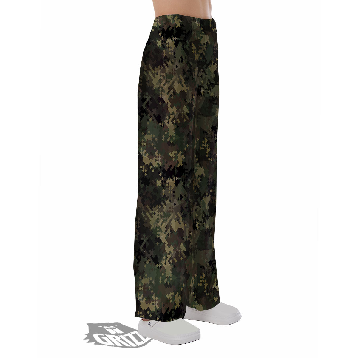 Digital Camo Forest Green Print Pattern Pajama Pants-grizzshop