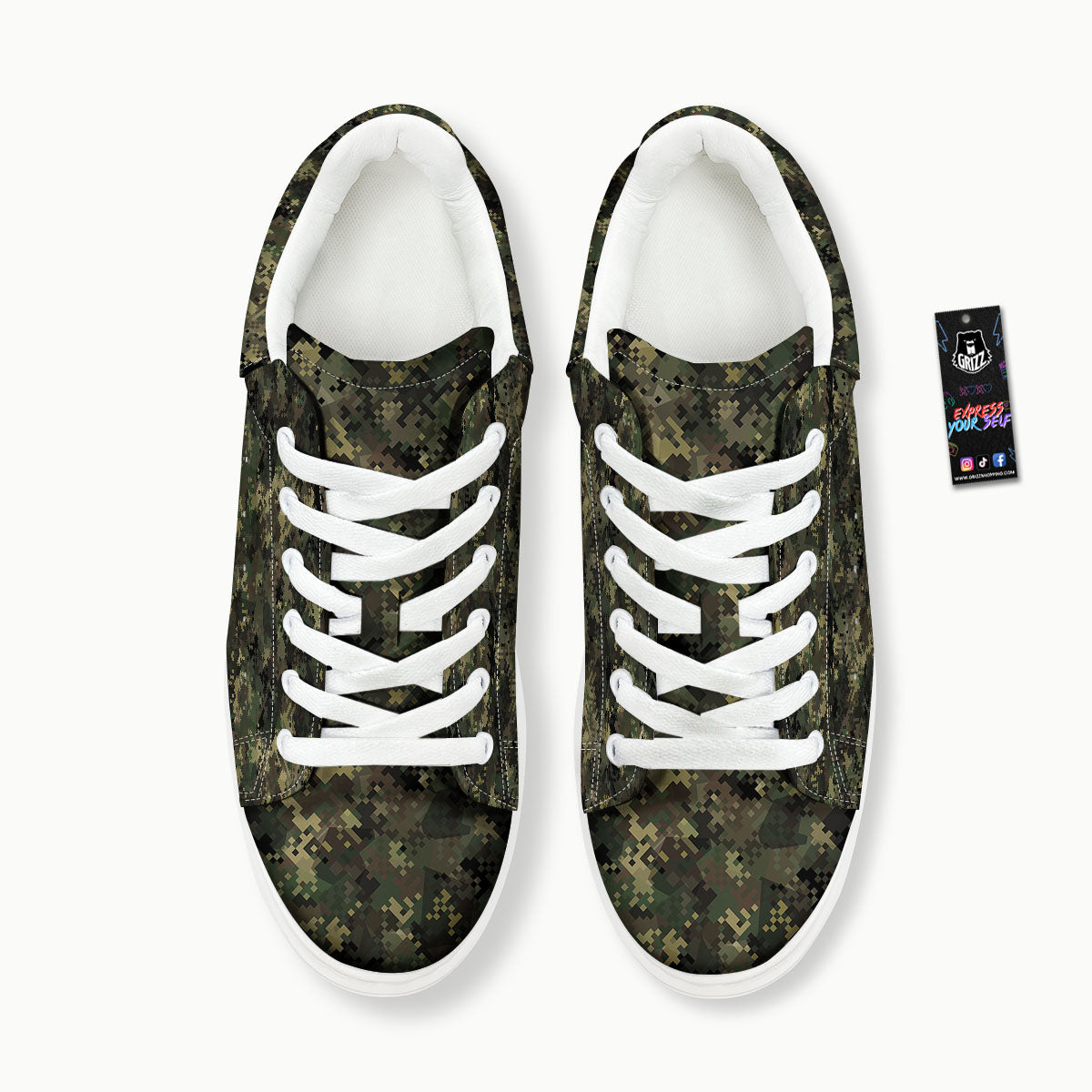 Digital Camo Forest Green Print Pattern Platform Shoes-grizzshop