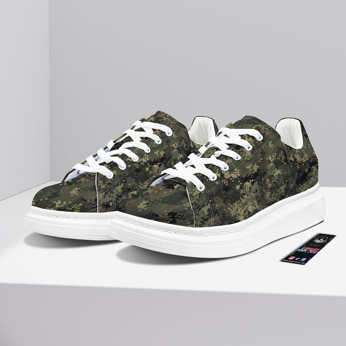 Digital Camo Forest Green Print Pattern Platform Shoes-grizzshop