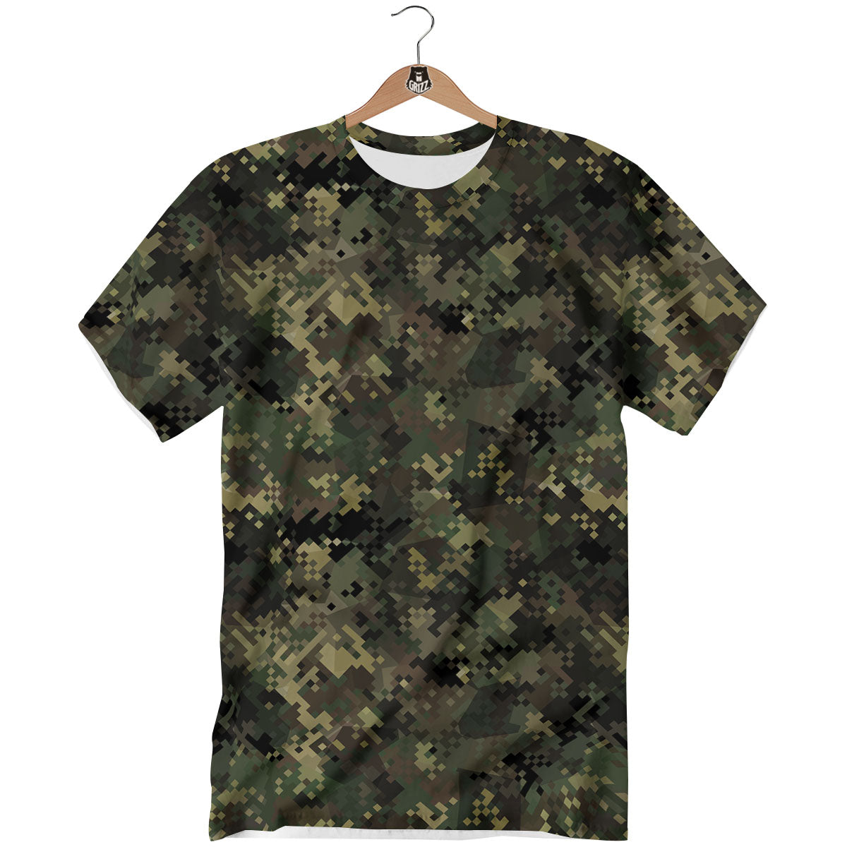 Digital Camo Forest Green Print Pattern T-Shirt-grizzshop