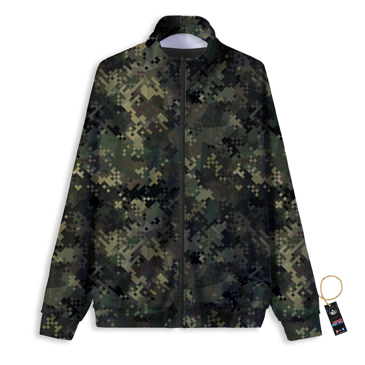 Digital Camo Forest Green Print Pattern Track Jacket-grizzshop