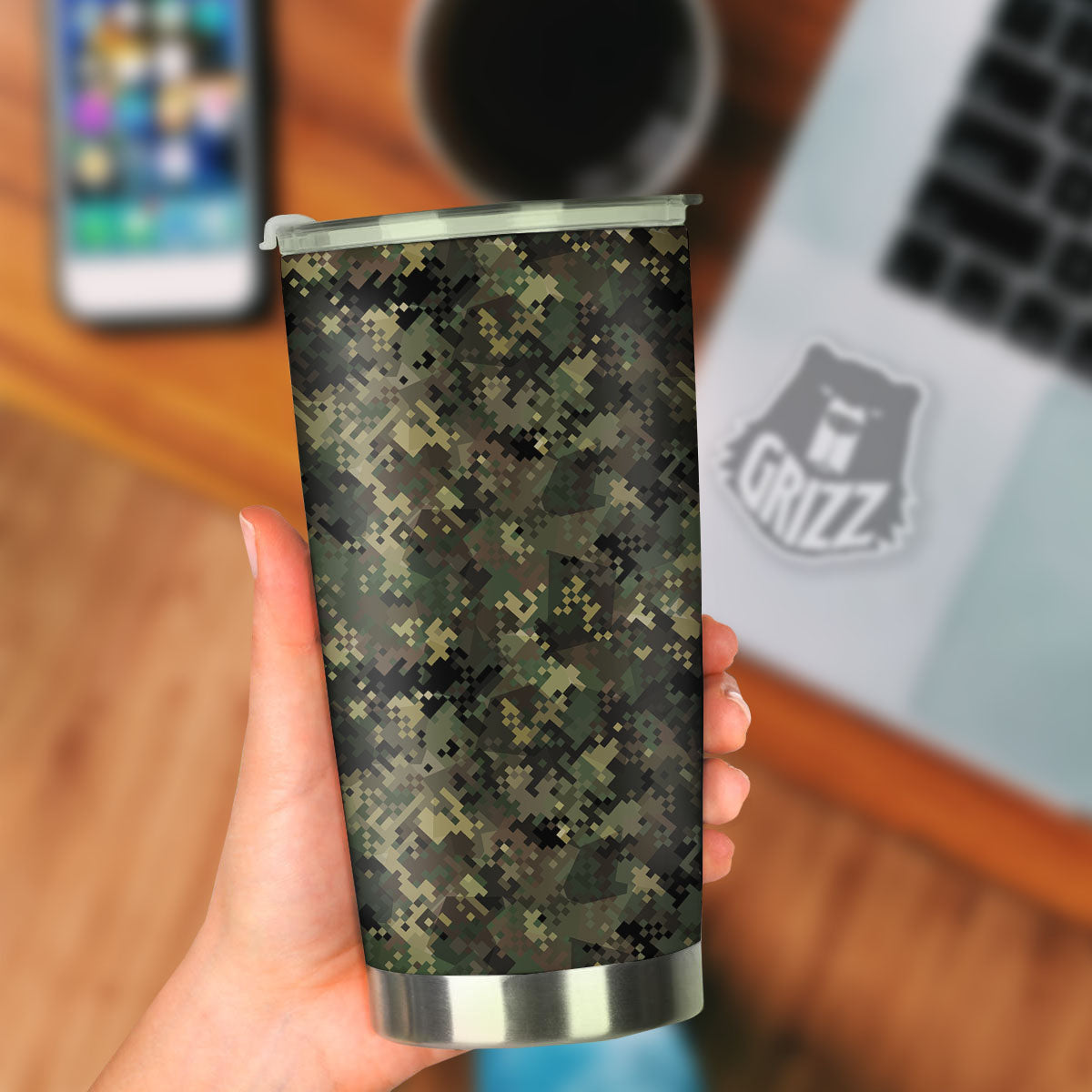 Digital Camo Forest Green Print Pattern Tumbler-grizzshop