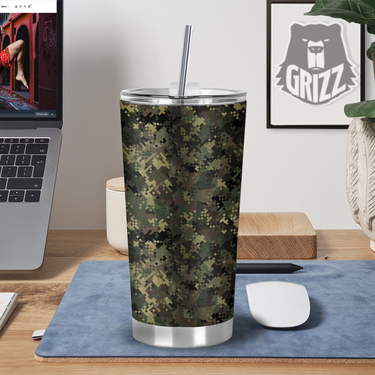 Digital Camo Forest Green Print Pattern Tumbler-grizzshop