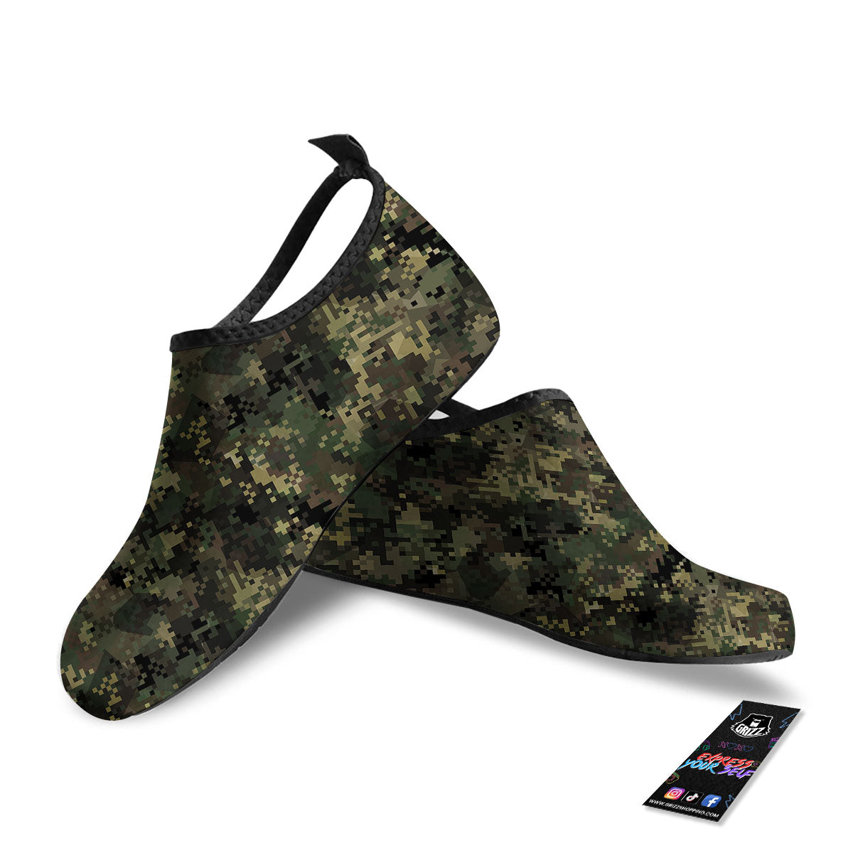 Digital Camo Forest Green Print Pattern Water Shoes-grizzshop
