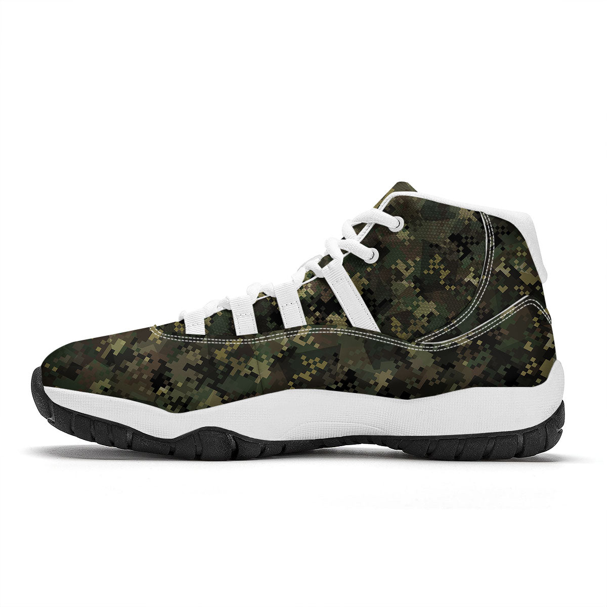 Digital Camo Forest Green Print Pattern White Bball Shoes-grizzshop