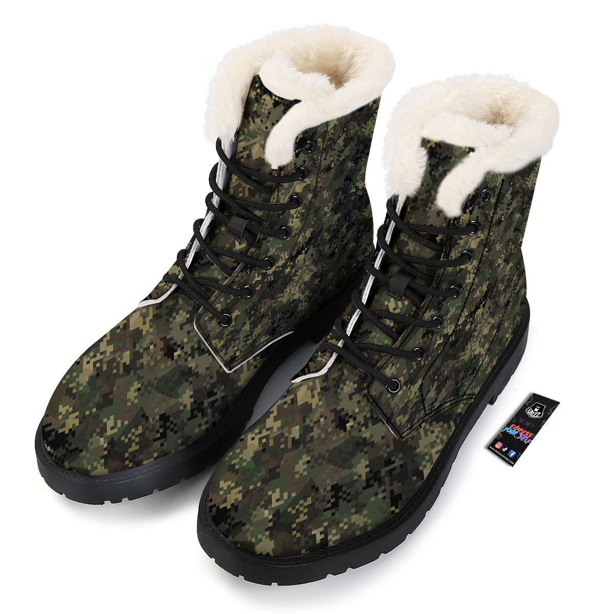 Digital Camo Forest Green Print Pattern Winter Boots-grizzshop