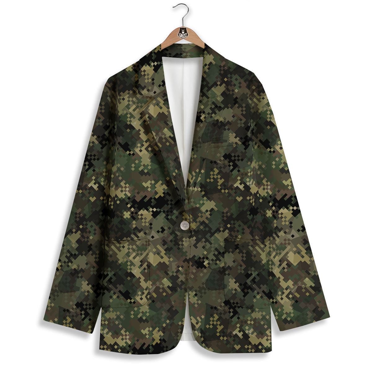 Digital Camo Forest Green Print Pattern Women's Blazer-grizzshop