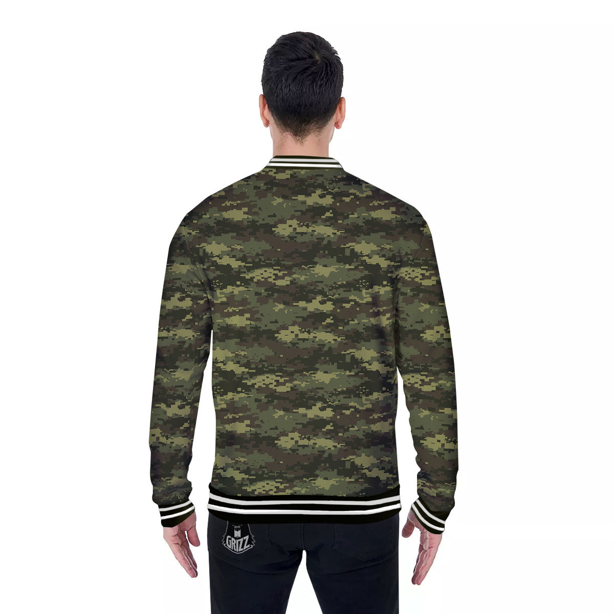 Digital Camo Green Print Pattern Baseball Jacket-grizzshop
