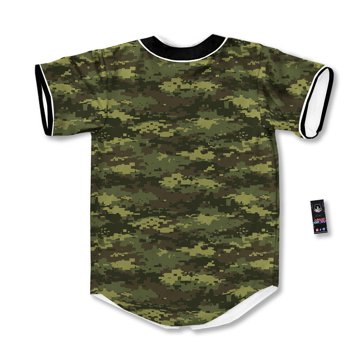 Digital Camo Green Print Pattern Baseball Jersey-grizzshop