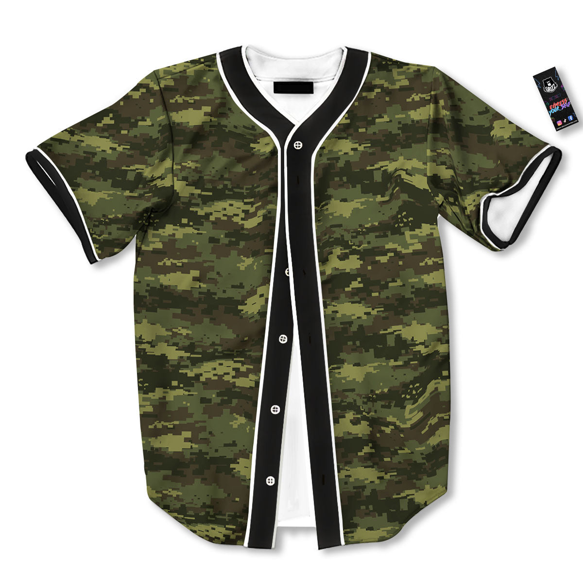 Digital Camo Green Print Pattern Baseball Jersey-grizzshop