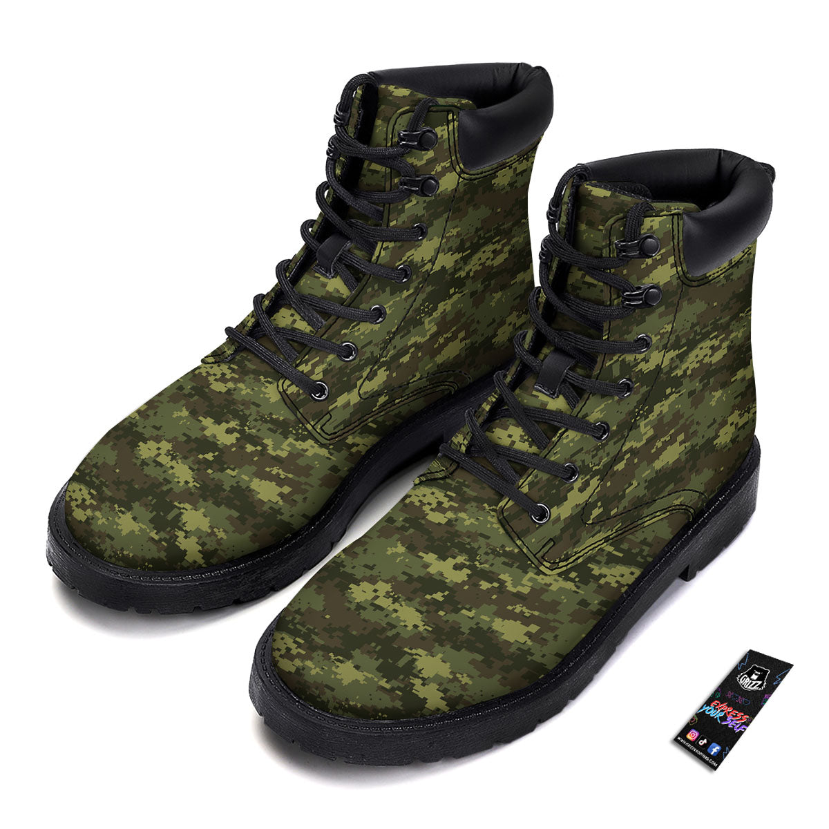Digital Camo Green Print Pattern Boots-grizzshop