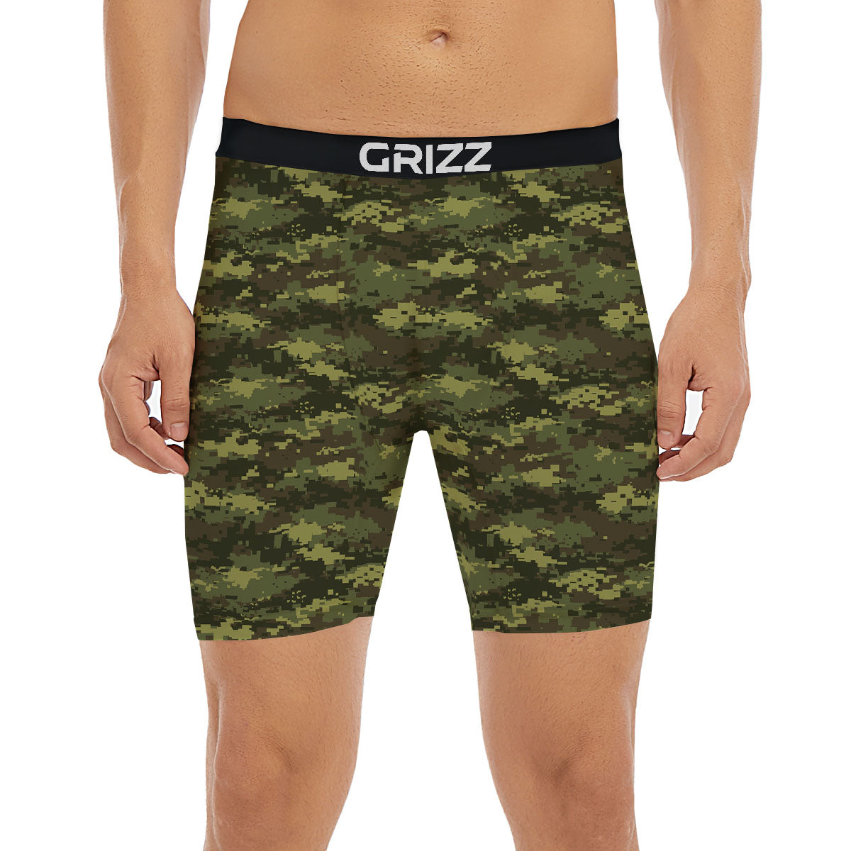 Digital Camo Green Print Pattern Boxer Briefs-grizzshop