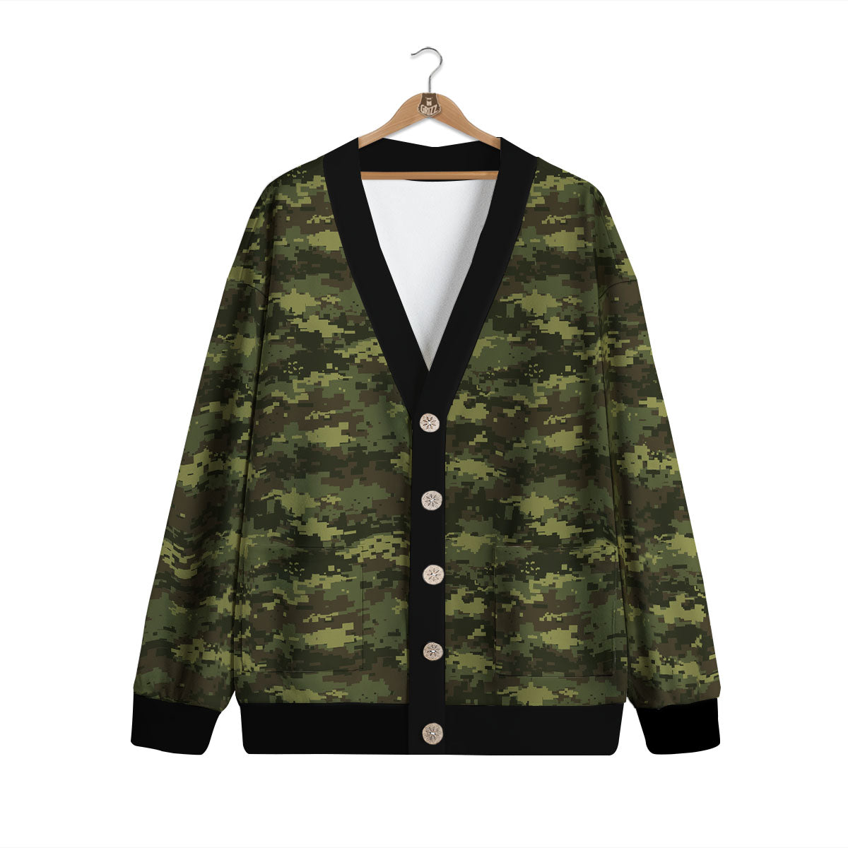 Digital Camo Green Print Pattern Cardigan-grizzshop