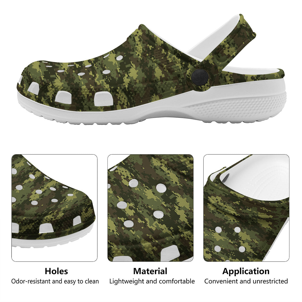 Digital Camo Green Print Pattern Clog-grizzshop