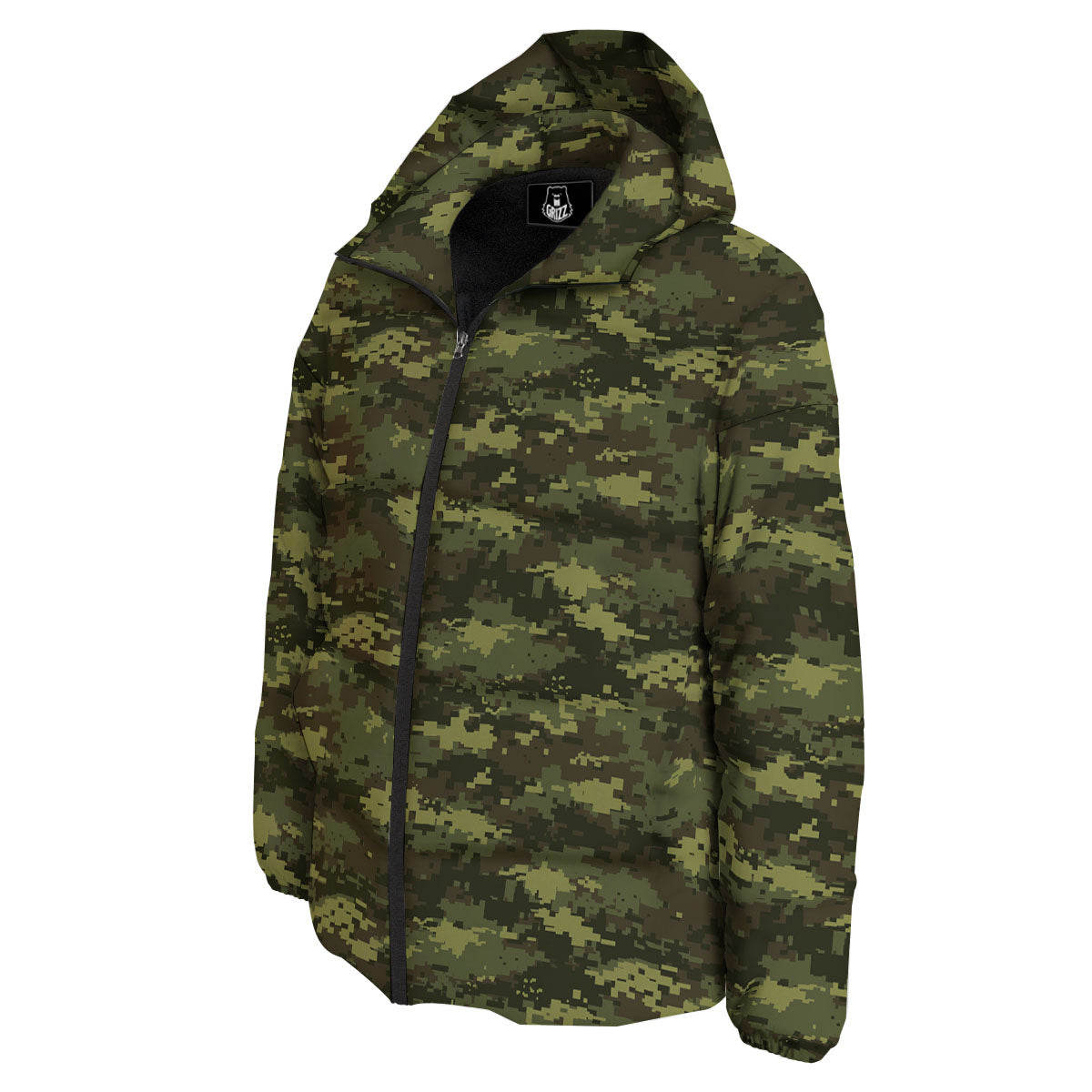 Digital Camo Green Print Pattern Down Jacket-grizzshop