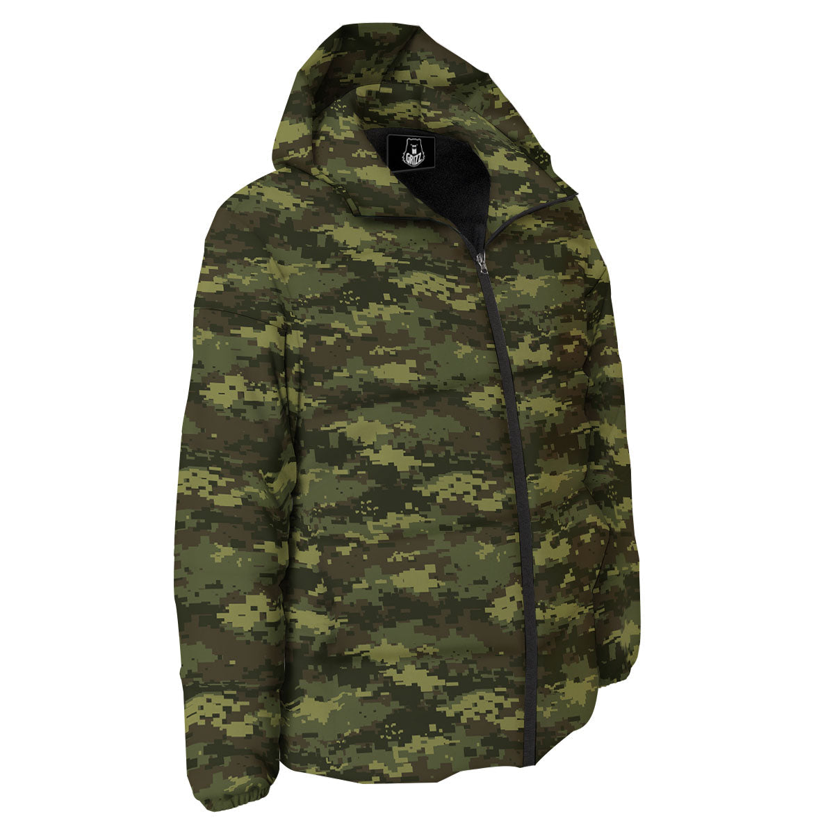 Digital Camo Green Print Pattern Down Jacket-grizzshop