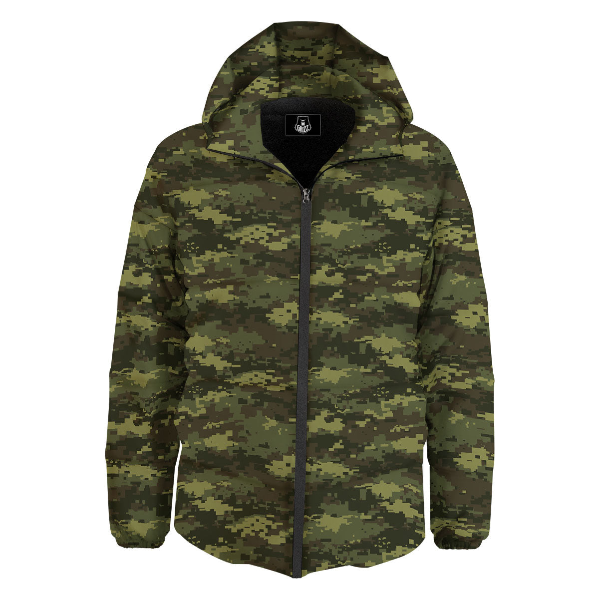 Digital Camo Green Print Pattern Down Jacket-grizzshop