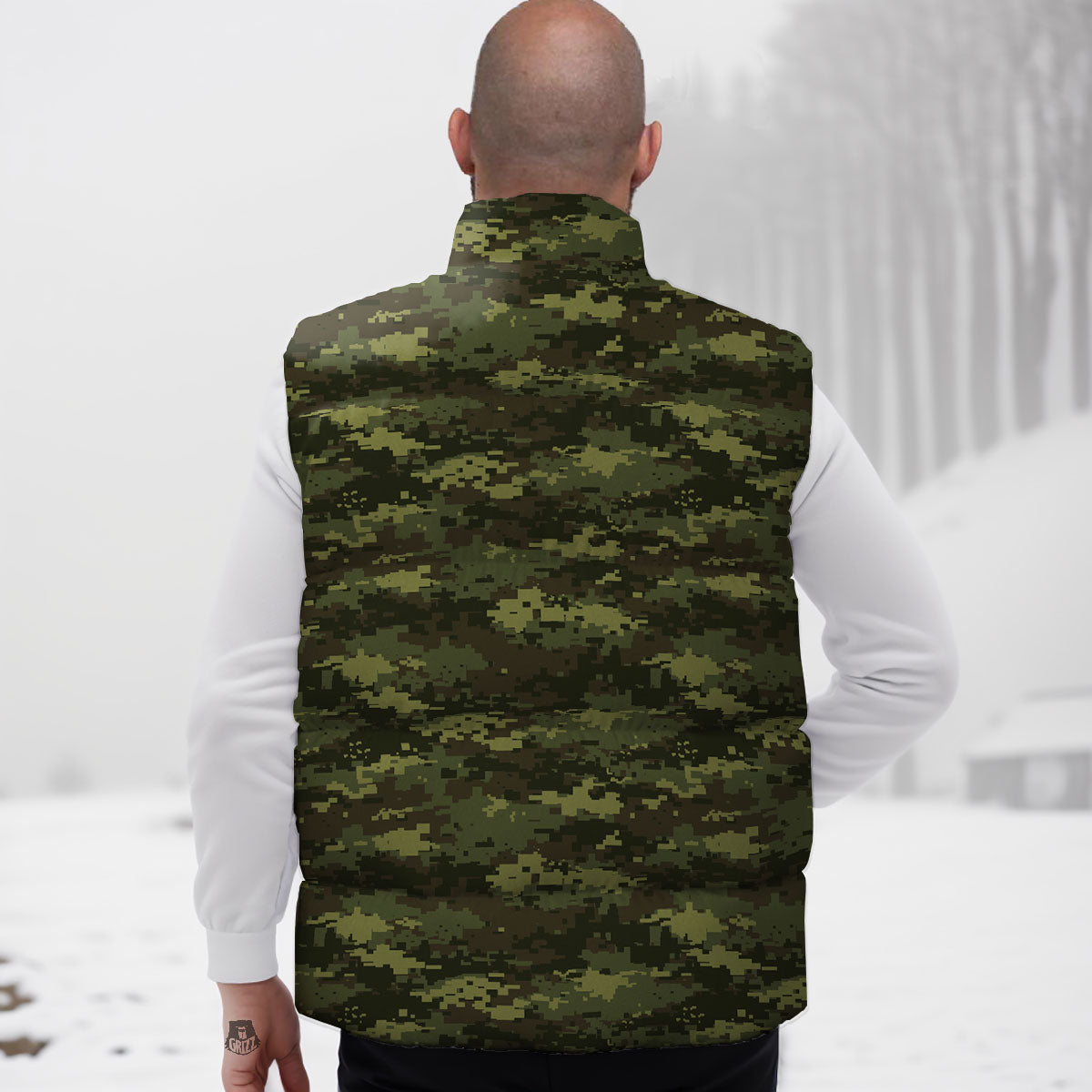 Digital Camo Green Print Pattern Down Vest
