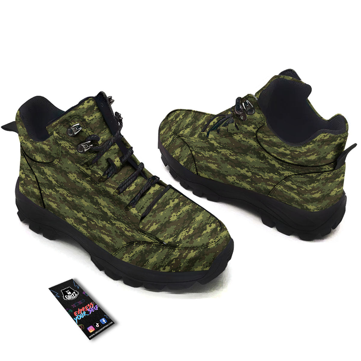 Digital Camo Green Print Pattern Hiking Shoes-grizzshop
