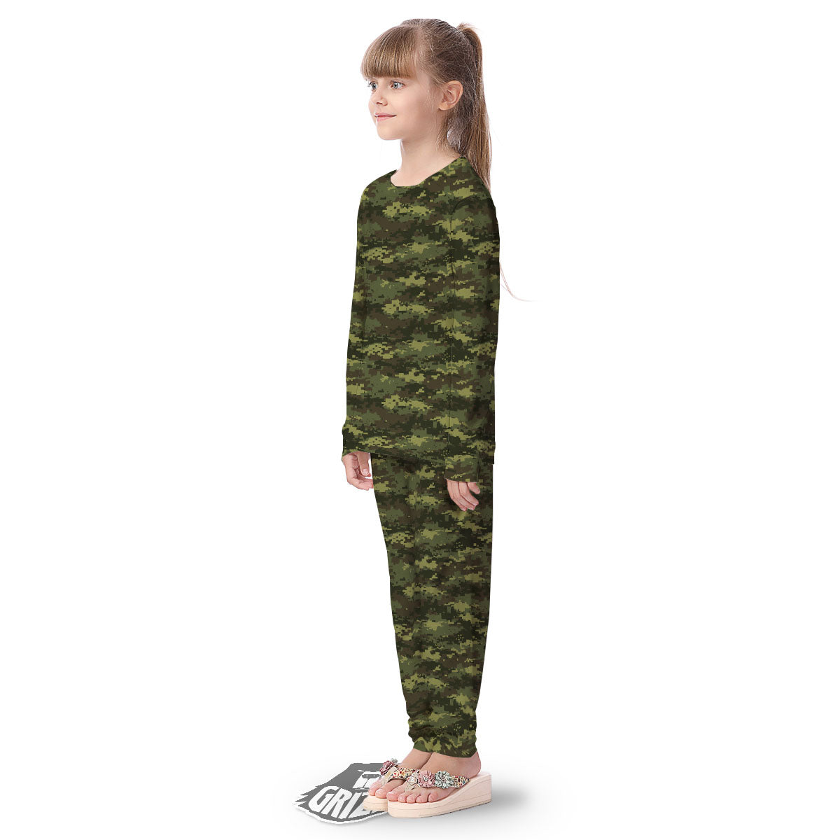 Digital Camo Green Print Pattern Kid's Pajamas-grizzshop