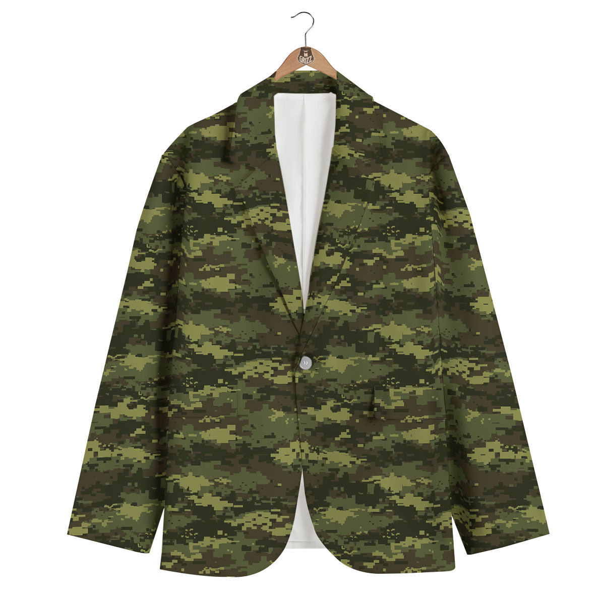 Digital Camo Green Print Pattern Men's Blazer-grizzshop