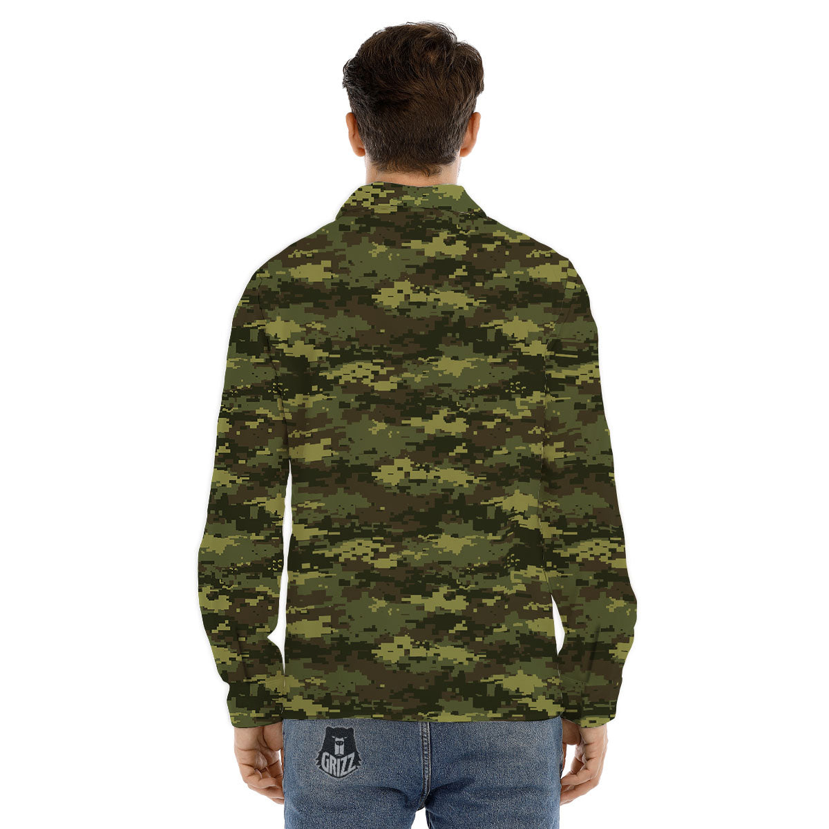 Digital Camo Green Print Pattern Men's Dress Shirts-grizzshop