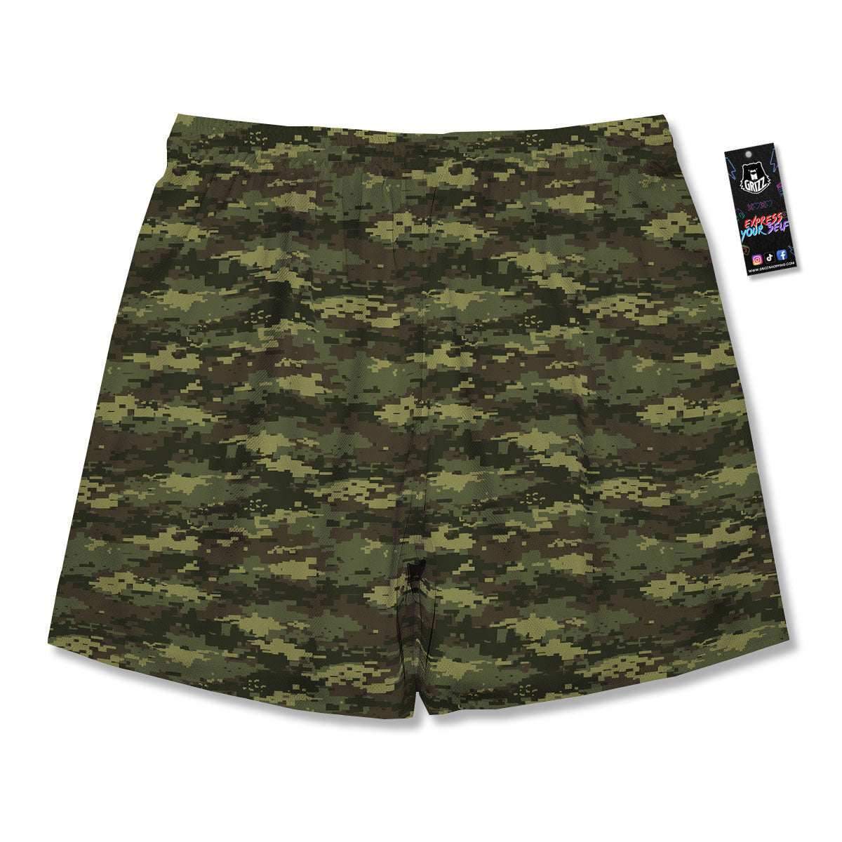 Digital Camo Green Print Pattern Men's Running Shorts-grizzshop