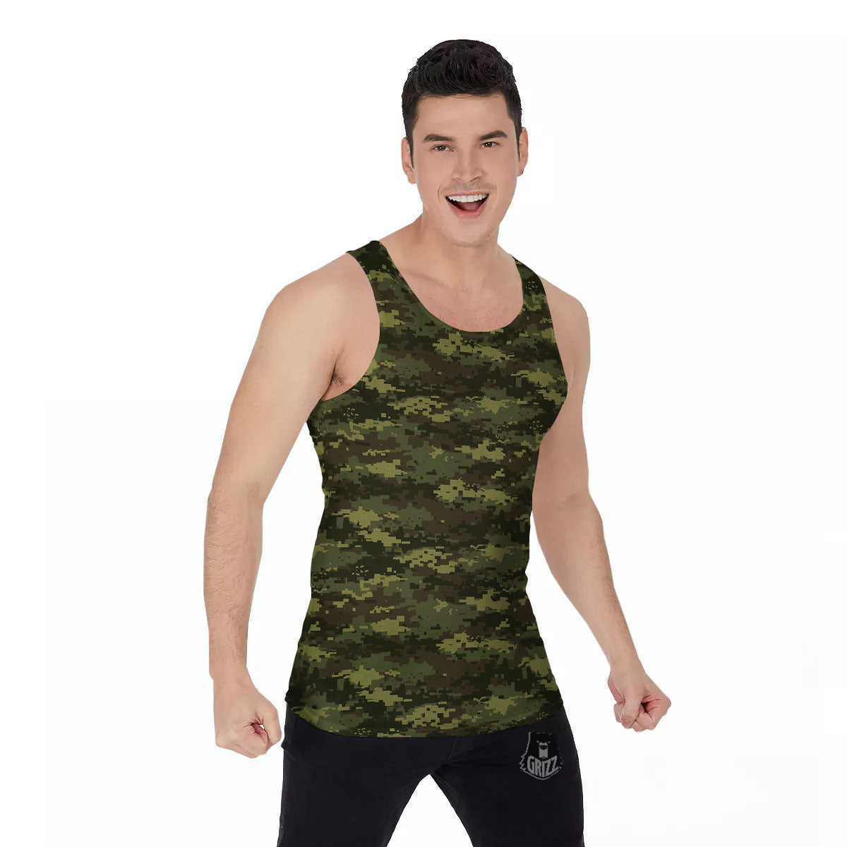 Digital Camo Green Print Pattern Men's Tank Top-grizzshop