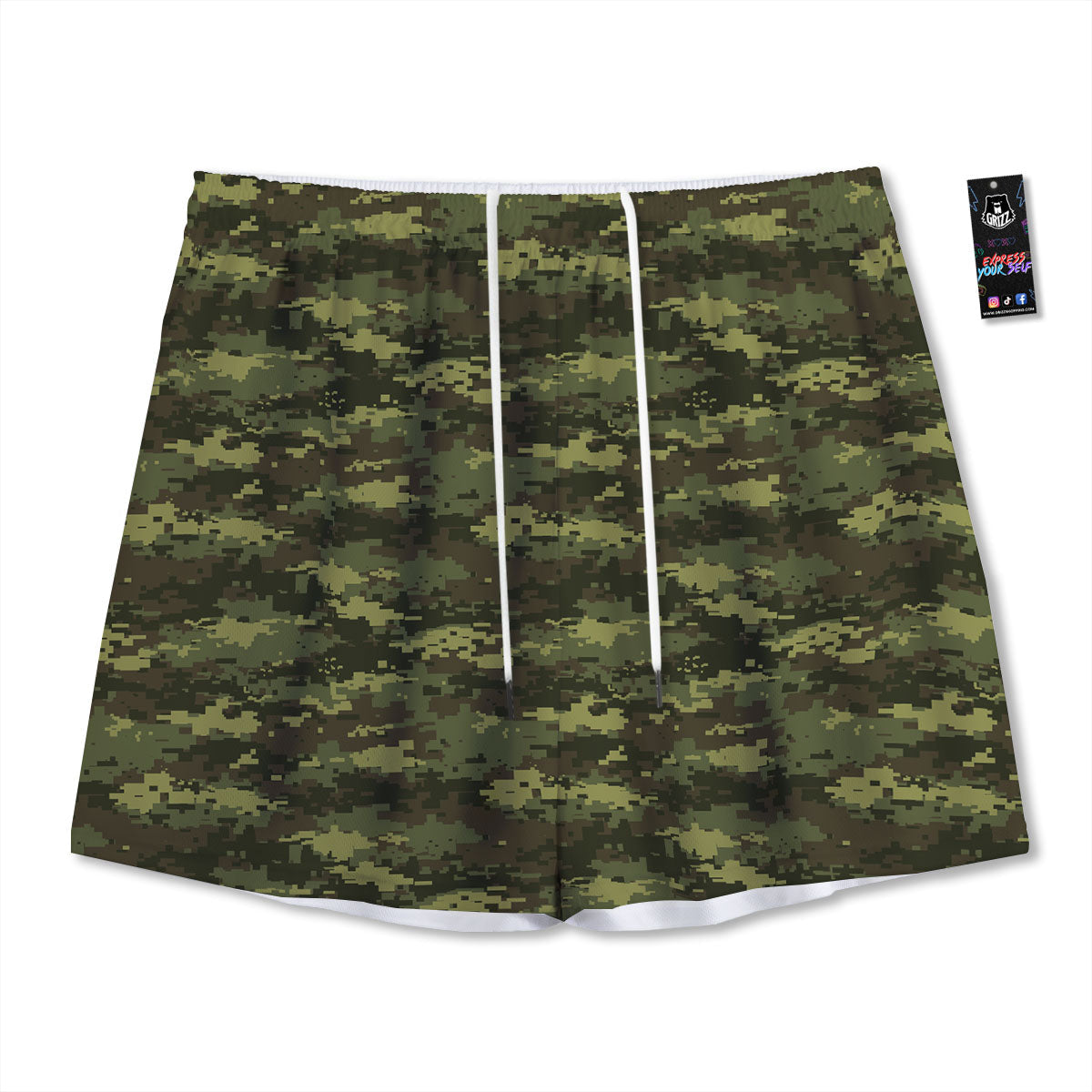 Digital Camo Green Print Pattern Mesh Shorts