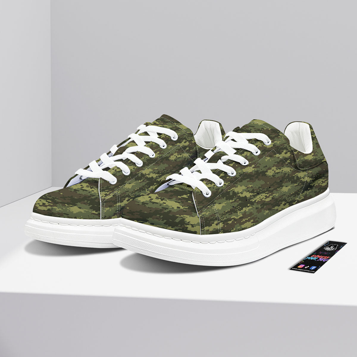 Digital Camo Green Print Pattern Platform Shoes-grizzshop