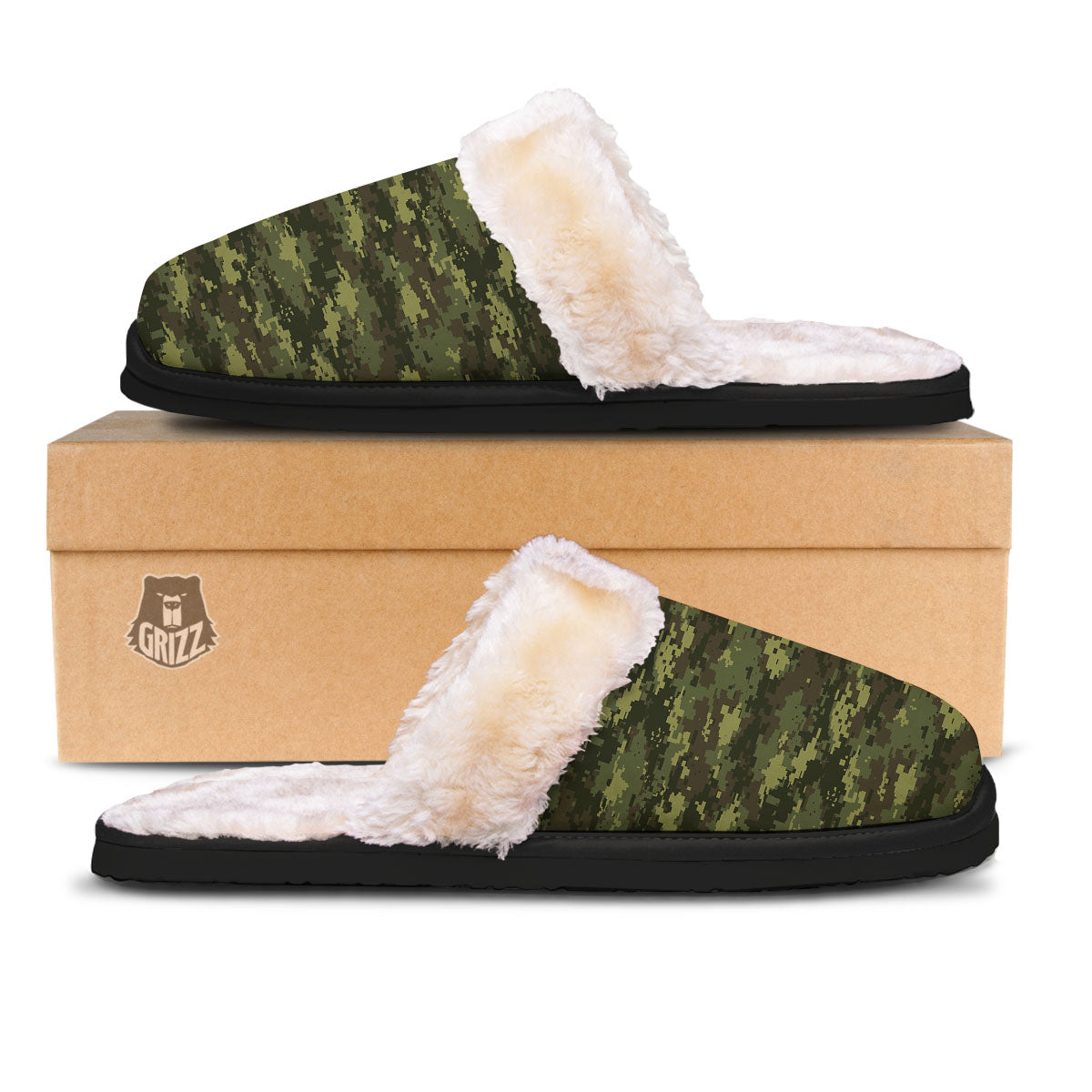 Digital Camo Green Print Pattern Slippers-grizzshop