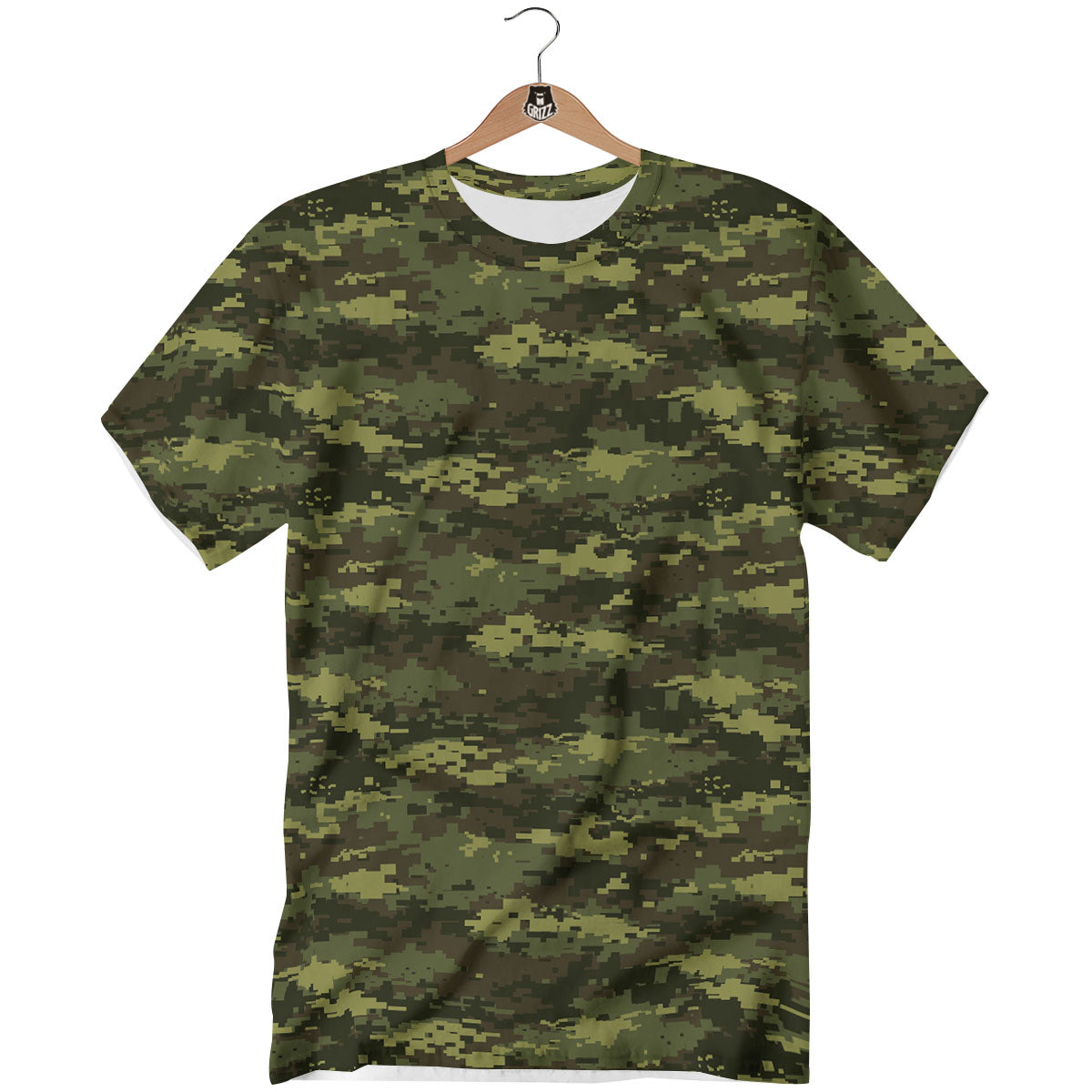 Digital Camo Green Print Pattern T-Shirt-grizzshop