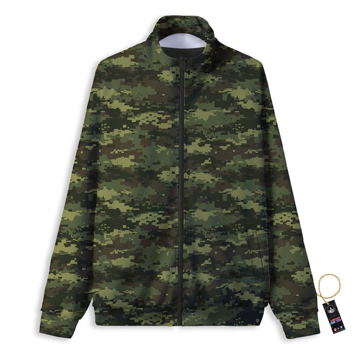 Digital Camo Green Print Pattern Track Jacket-grizzshop